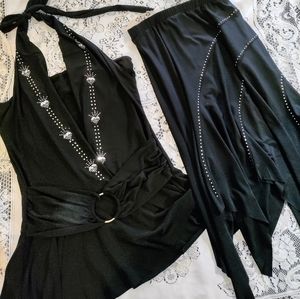 Sequins Halter top Top and Skirt Top Size XL/Skirt Size Med